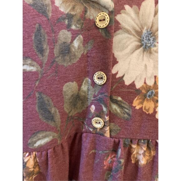 HONEY ME TOP BABY DOLL LONG SLEEVE BOHO MAUVE FLOWER PRINT V NECK SZ S NWT - Picture 9 of 10